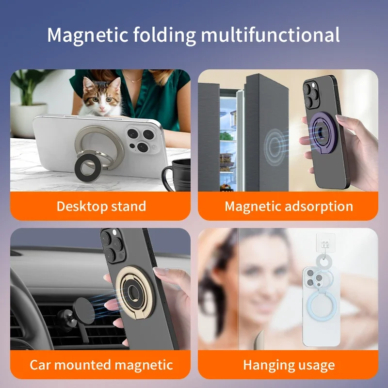 Multi-functional Phone Double-sided Magnetic Support for Magsafe Folding 360° Rotation Finger Ring Holder for iPhone 17 16 15 14