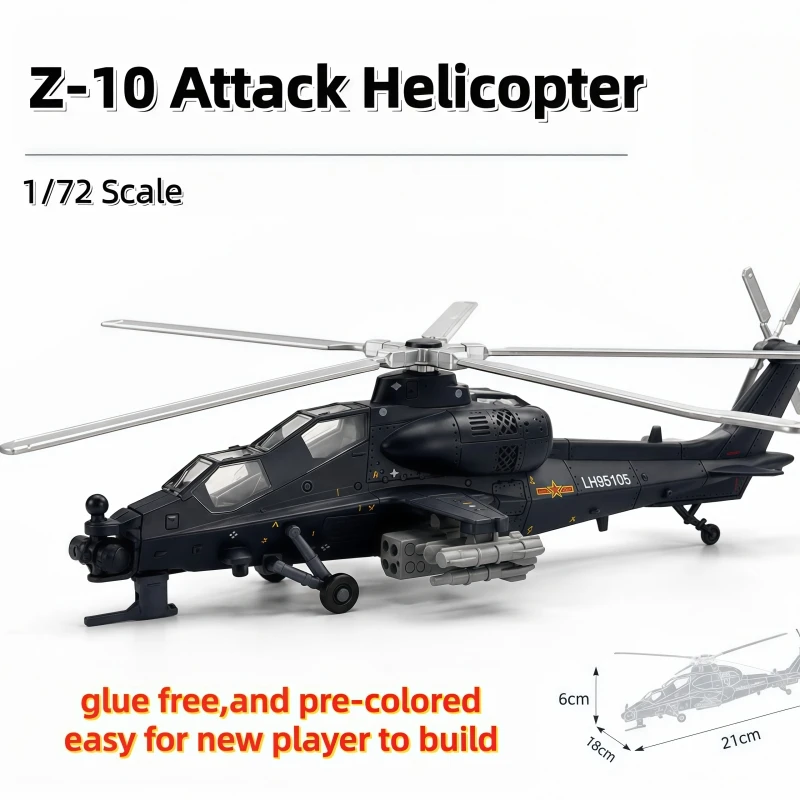 1/72 Scale Creative Military Series Chinese Z-10 Attack Helicopter Building Blocks Pre-colored Gunship Model Toys For Xmas Gifts