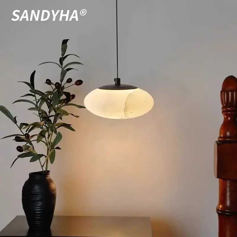 

SANDYHA Spanish Marble Pendant Light Bedroom Bedside Lamp Hanging Chandelier Living Room Aisle Dining Table Lighting Home Decor