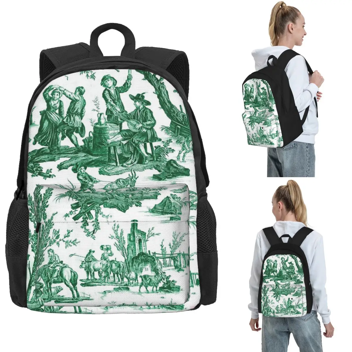 

Винтажные рюкзаки с французским мотивом Toile De Jouy, сумка для книг для мальчиков и девочек, большая вместительная детская школьная сумка, рюкзак для ноутбука, сумка на плечо