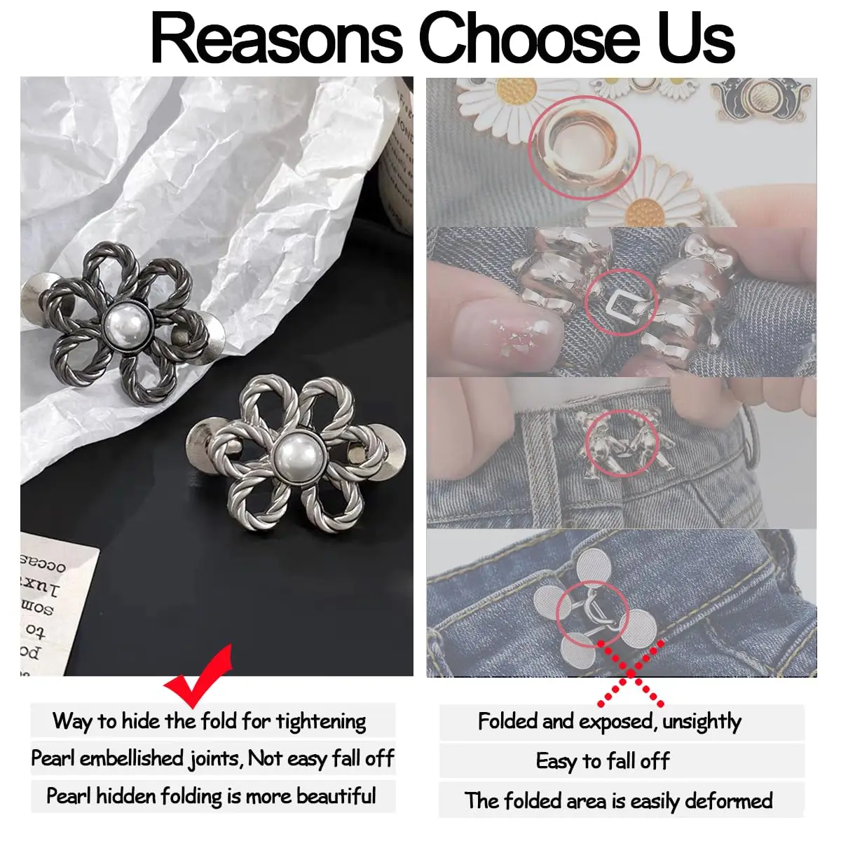 8 مجموعات زهرة الجينز زر بانت الخصر المشدود قابل للتعديل الخصر مشبك مجموعات لا خياطة ولا أدوات انفصال زر الزخرفية