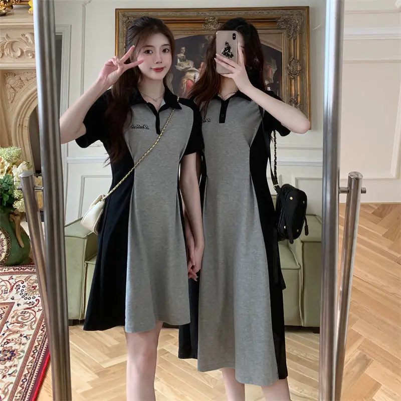 2024 Summer New Lapel Dress for Women's Casual Age Reduction Waist Slimming Slim Fit Mid Length and Short Length Dress for Women