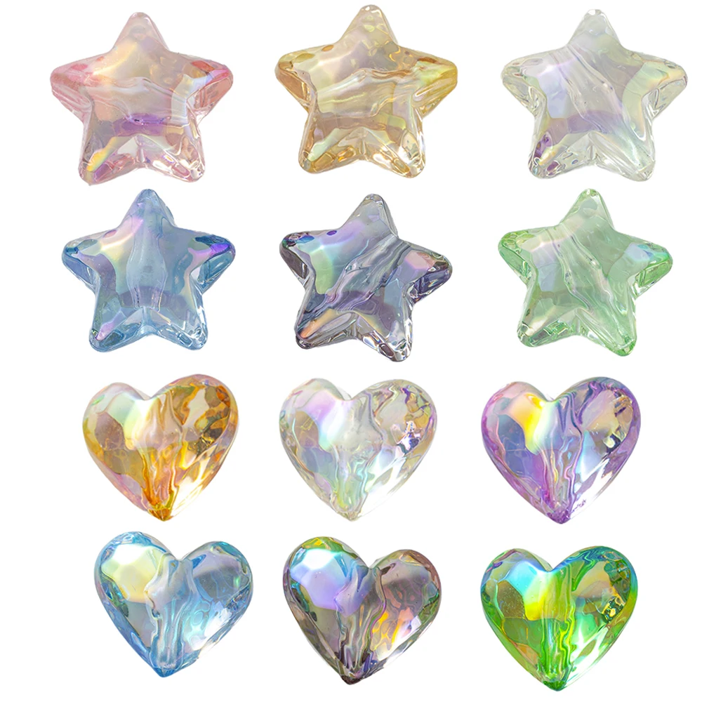 

10pcs Acrylic Shiny Star Love Heart Loose Spacer Beads For DIY Bracelets Necklaces Jewelry Making Supplies Accessories Material