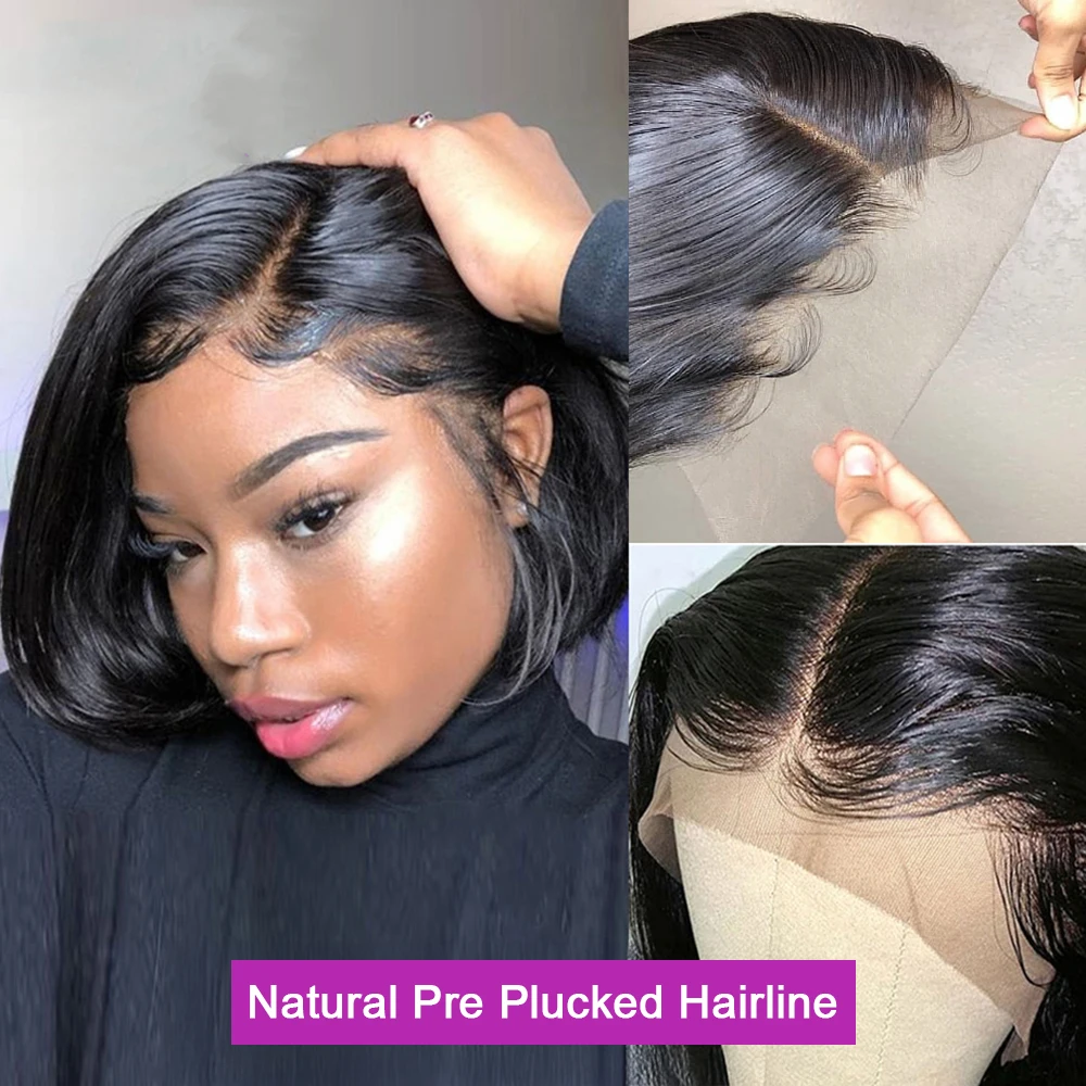 Kurze Bob-Perücken aus Echthaar, 13x6, knochenglatte, kleberlose HD-Lace-Front-Perücke, sofort tragbar, geflochtene Lace-Frontal-Perücke aus vietnamesischem Haar, im Angebot – Detail 11