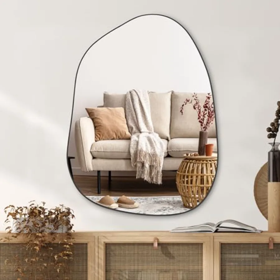 

Irregular Wall Mirror Asymmetrical Mirror 32''x24'' Black Mirror for Bathroom Bedroom Living Room Entryway Decorative Modern Wa