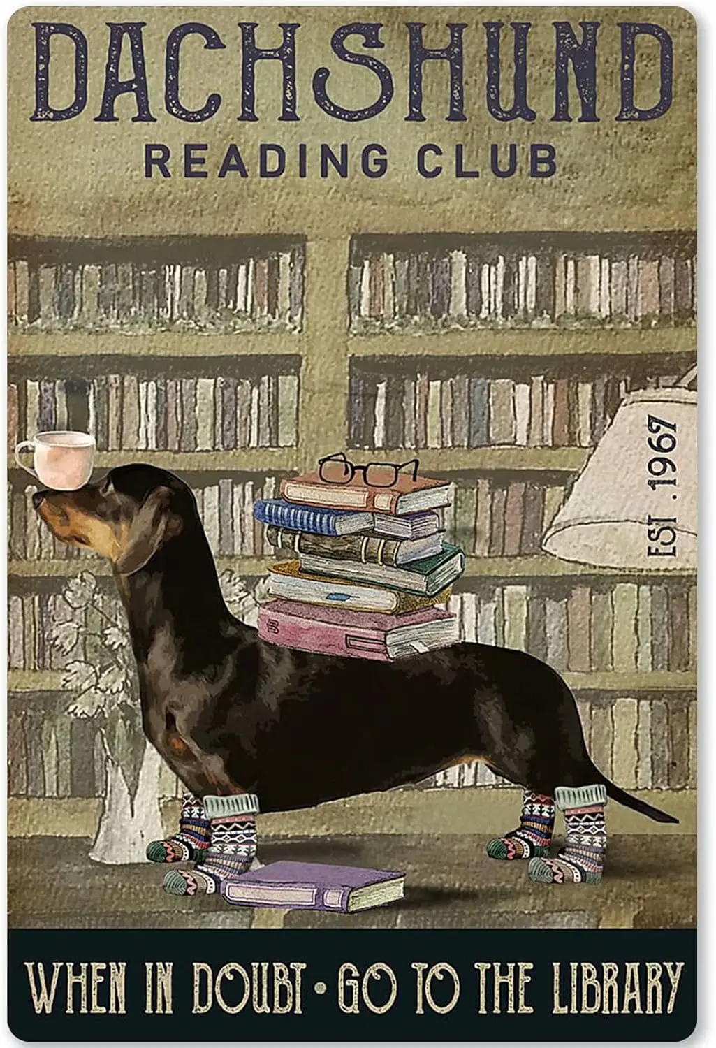 Christmas Metal Tin Sign Dachshund Book Club Bathroom Library Toilet, Poster Art Gift Picture Sign Wall Art Wall Decor-aluminum