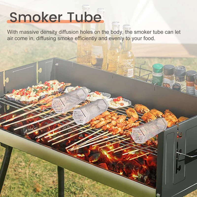 Aço inoxidável Pellet Smoker Tube, Acessório de Churrasco para Grelhadores a Carvão, Grill, 6 ", 2 Pcs