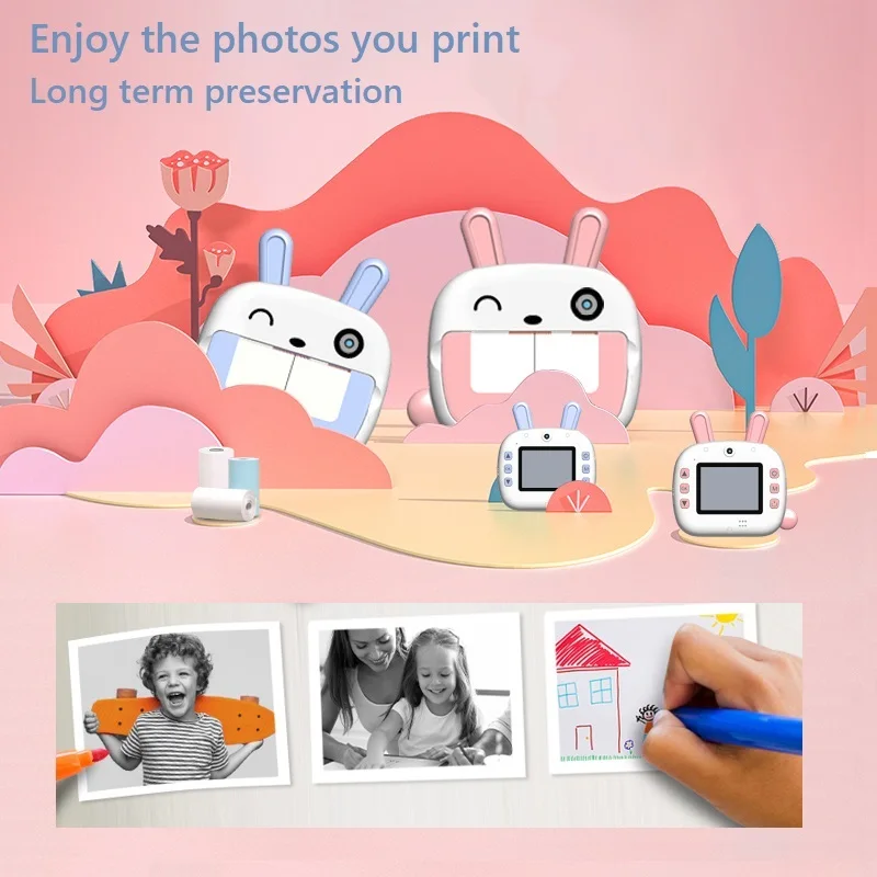 

Toy camera children's digital instant printing camera thermal paper WIFI mobile printer 2.4-inch 1080P high-definition video