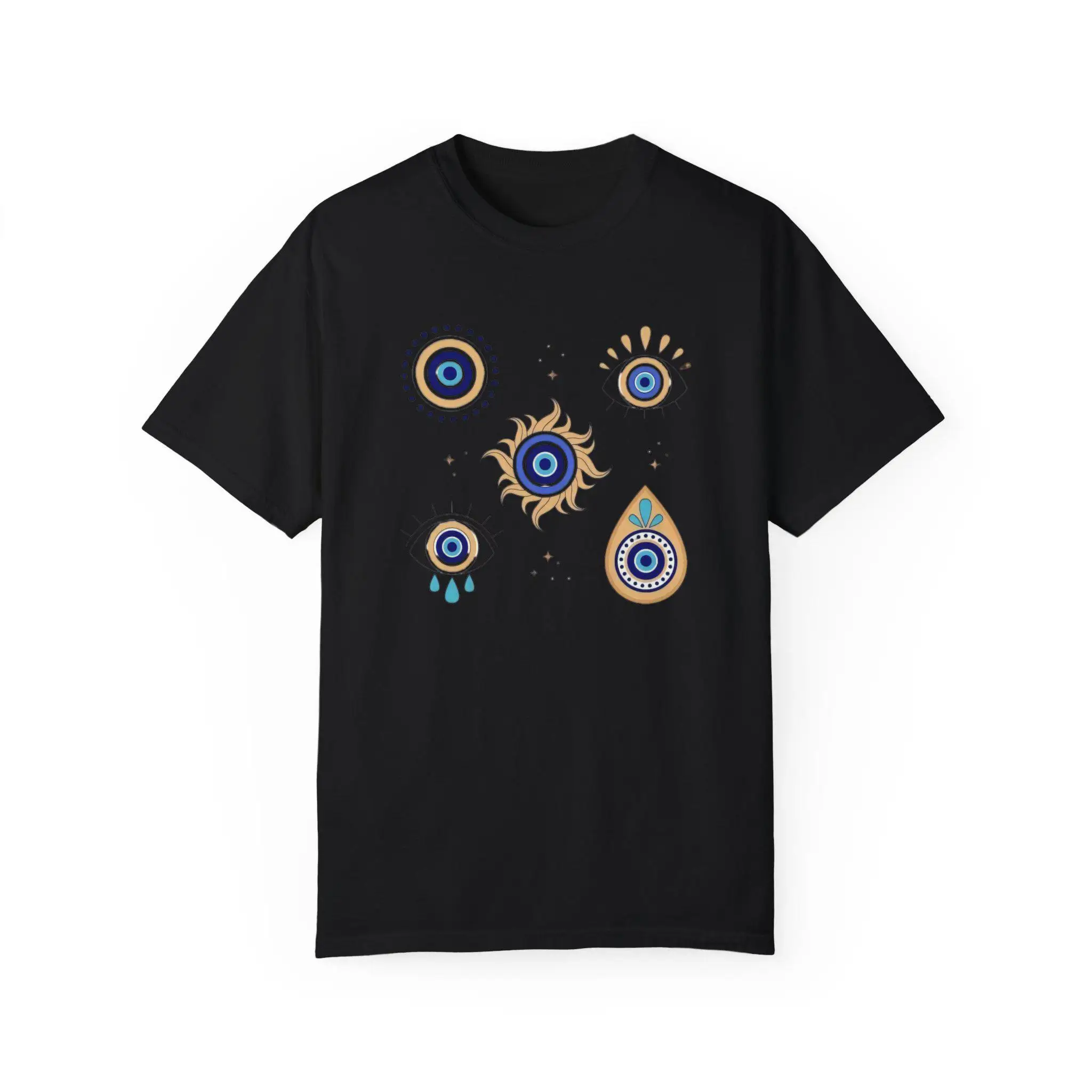 2026 Summer Men's and Women's Luxurious Printed Pattern Comfortable T-Shirts Tradional Custom Eye Shape Unisex Garment-Dyed Tee