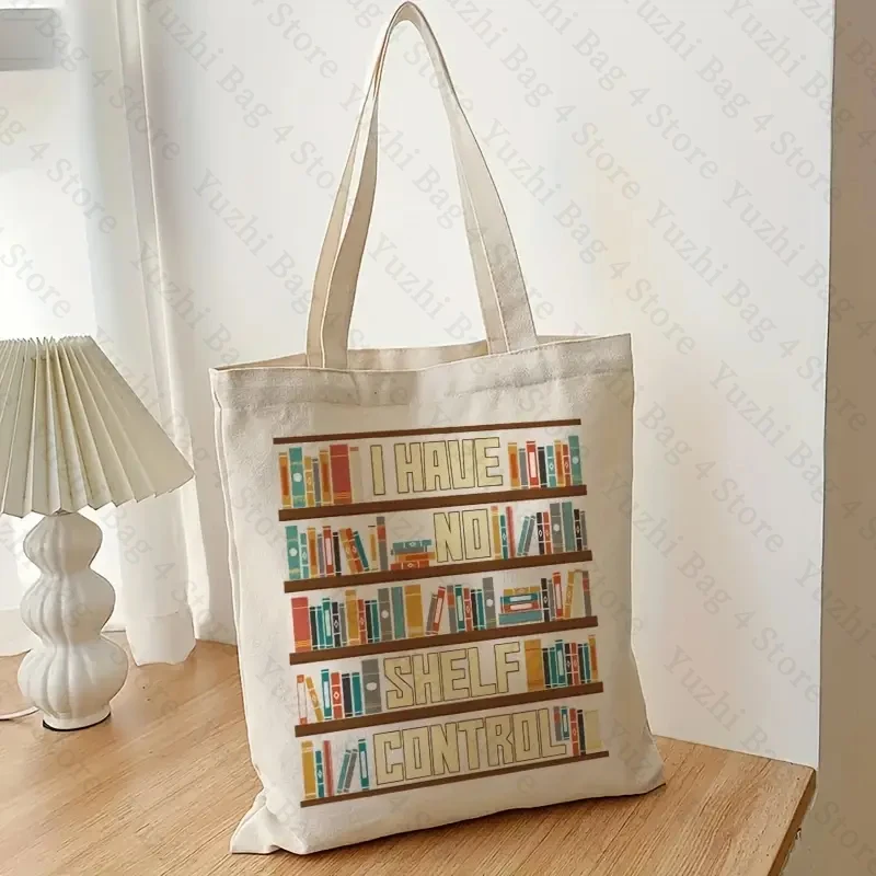 I Have No Shelf Control Pattern Tote Bag Gift for Books Lover Canvas Shoulder Bag Women's Reusable Shopping Bag Gift for Bookish