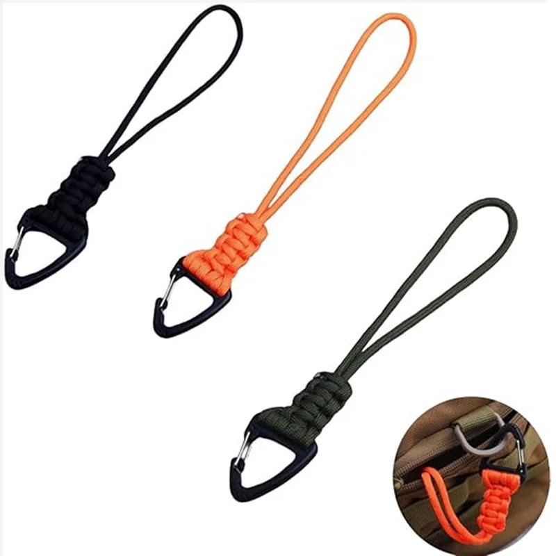 3 Pack Paracord Keychain Lanyard Triangle Buckle Lock Clip Hook Strap Clasp Parachute Rope Hanging Carabiner for Outdoor Surviva