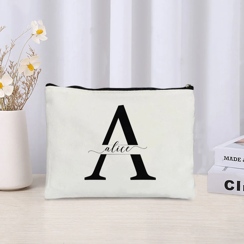 Artistic Initial Cosmetic Case Trendy Toilet Makeup Bag Custom Name Travel Cosmetic Storage Travel Necessity Personalized Gifts