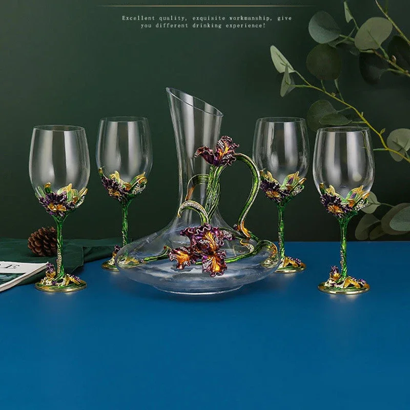 Luxury Creative Enamel Iris Glass Cup Unique Champagne Flutes Crystalline Party Gift Toasting Glass Goblet Crystal Anniversary