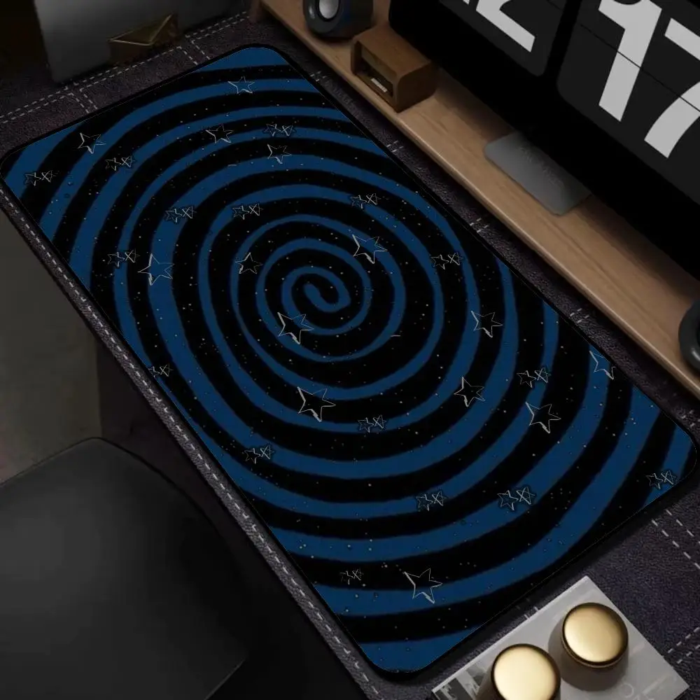 Modern Abstract Spiral Vortex Large Desk Mat, Cosmic Swirl Pattern Mousepad, Non‑Slip Stitched Edge Keyboard Pad