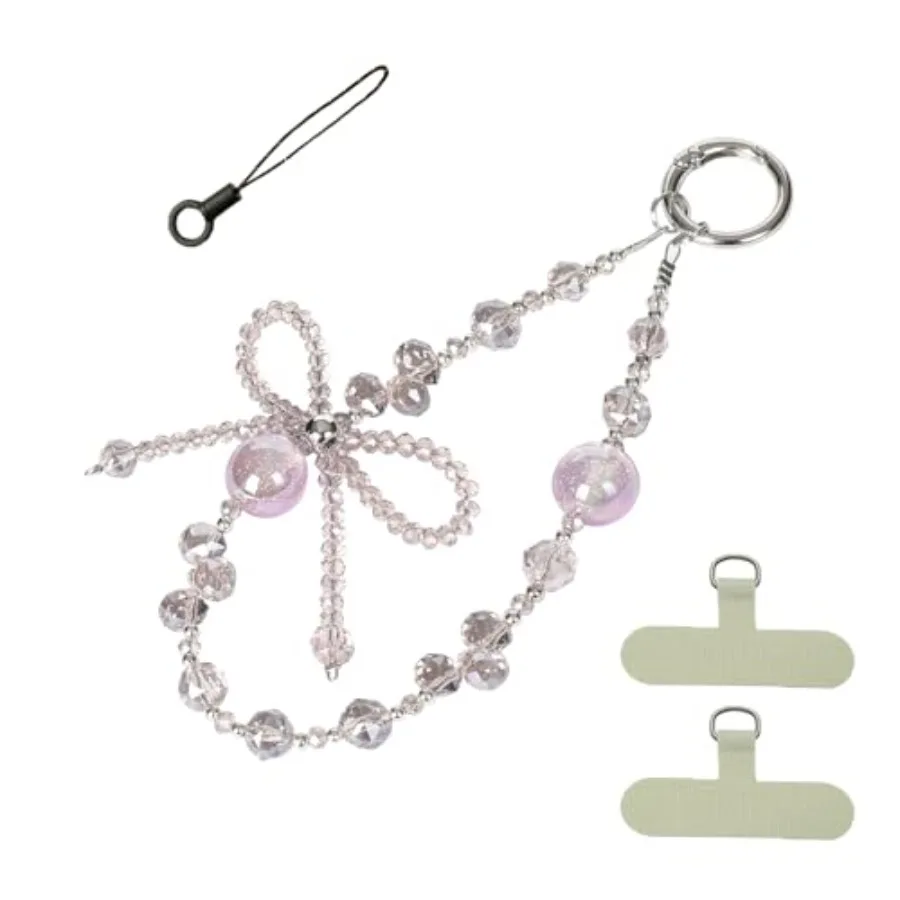 

Beaded Bow Phone Wrist Strap: Handmade with Sparkling Crystals, Anti-Drop Lanyard, Women Gift