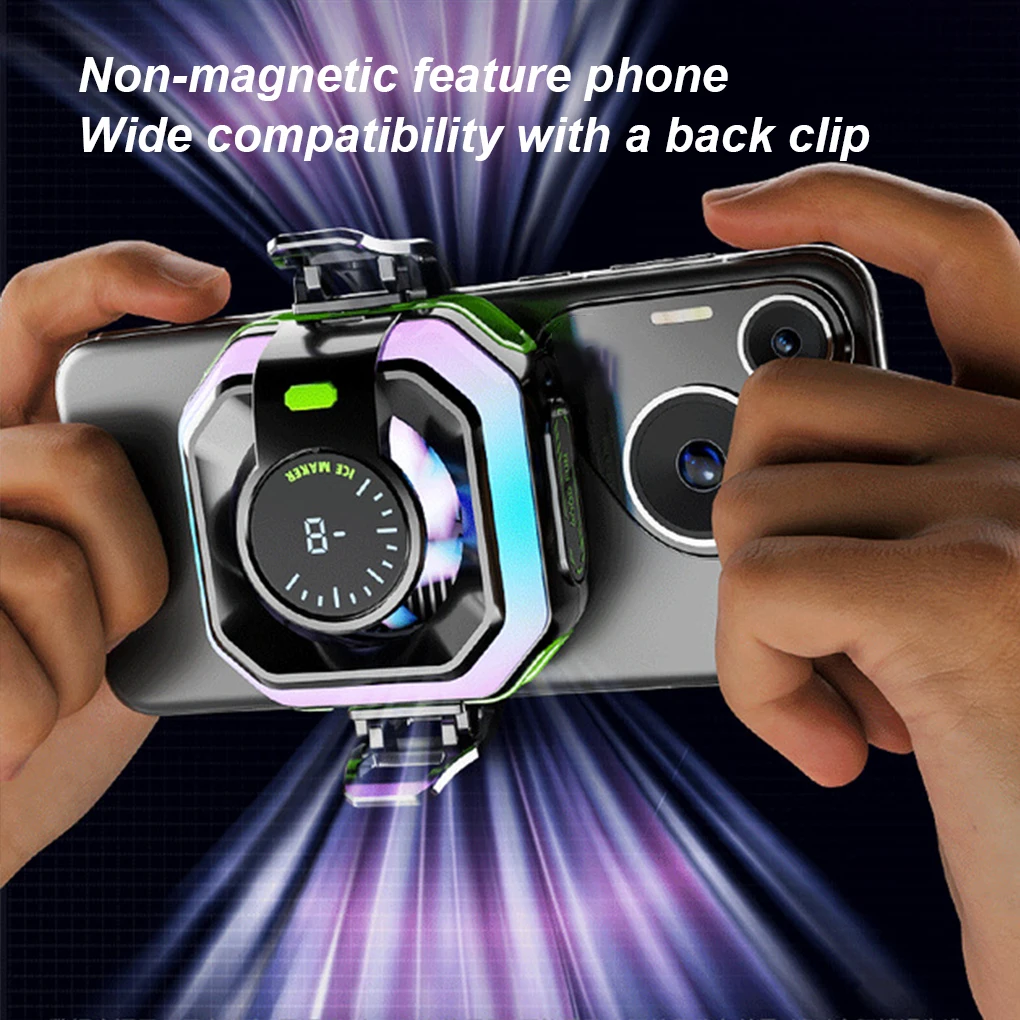 

Mobile Phone Magnetic Semiconductor Cooling Fan Radiator 2-in-1 Digital Temperature Display Phone Cooler RGB Lights for Gaming