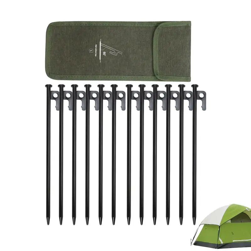 

Metal Tent Pegs 12X Portable Outdoor Garden Metal Ground Pegs Camping Tent Stake Pegs With Carrying Bag For Camping Hiking