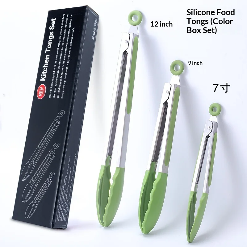 7/9/12inch Silicone Kitchen BBQ Tongs Stainless Steel Locking Cooking Tongs with Silicone Tips Non-Slip Food Tongs for Cooking