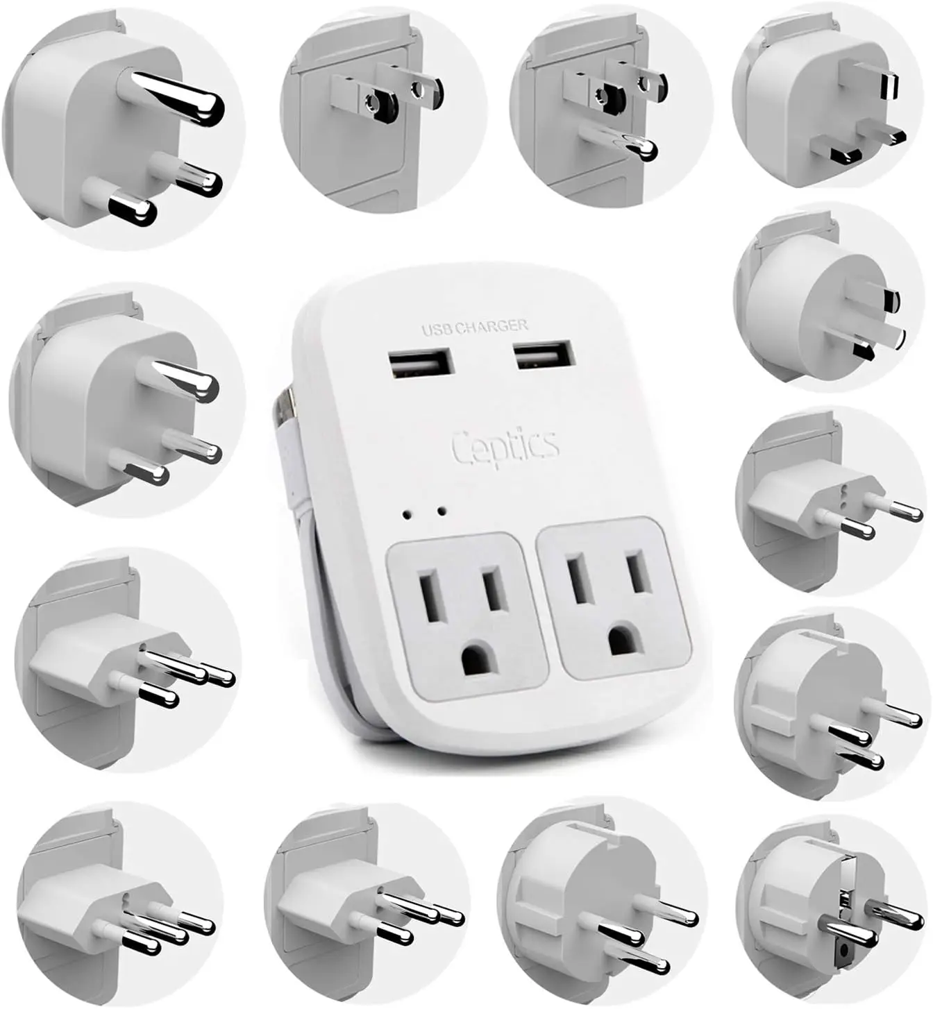 

International Plug Pter Kit, World Safest Grounded 13 Ptor Set Dual Usb Ports - Travel Anywhere - Busin Use - Perfect For
