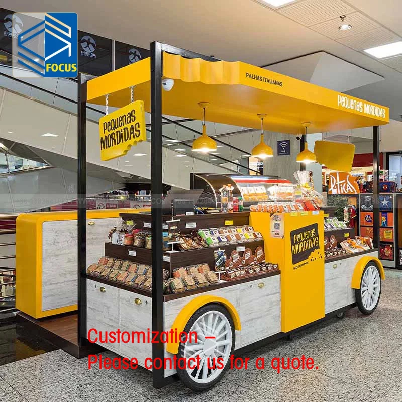 

custom.Professional Design Custom High Quality Mall Kiosk Wooden Event Cart Design Fast Food Cart Sale