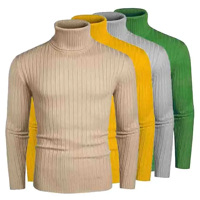 

Autumn Mens High Quality Knitted Turtleneck Sweater Slim Fit Long Sleeve Anti-pilling Pullover Solid Color Trend Men Streetwea