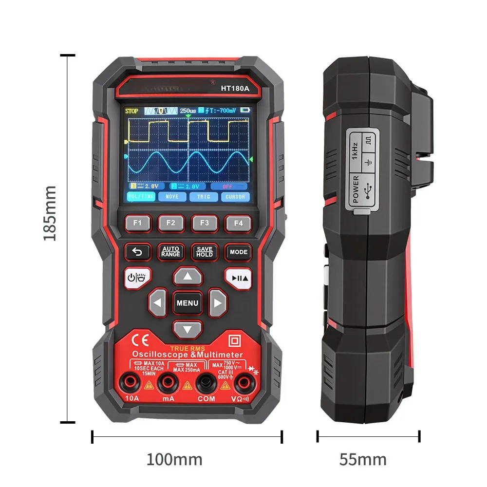 HT180A 3-in-1 Digital Oscilloscope Multimeter Signal Generator Dual Channel True For Rms For Auto Ranging For Electronic Circuit