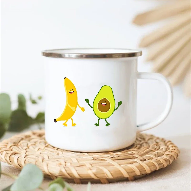 Funny Avocado Print Mugs Creative Enamel Coffee Cups Drink Dessert Breakfast Milk Cup Cute Juice Mugs Handle Drinkware Best Gift