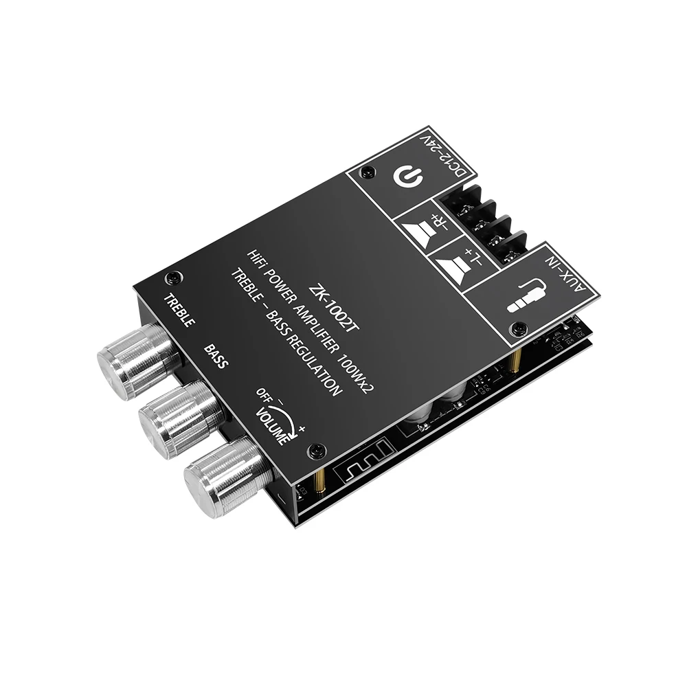 

ZK-1002T Плата усилителя Bluetooth5.0 100 Вт + 100 Вт с управлением высокими и низкими частотами, 2,0-канальная плата стереоусилителя для динамиков DIY