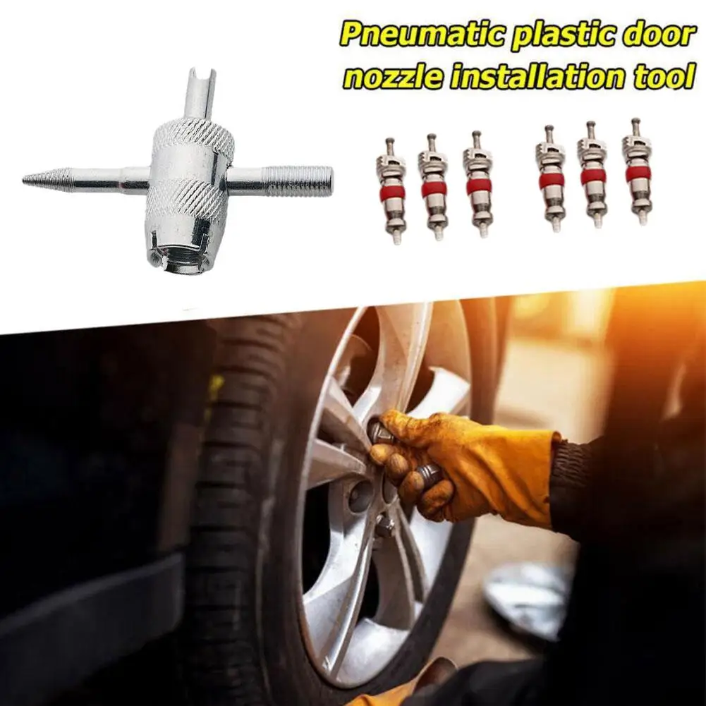 2 Sets  4-in-1 Tire Valve Stem Removal Tool Valve Stem Puller Tire Repair Tool Valve Core Removal Tool Tire Cleaning Tool