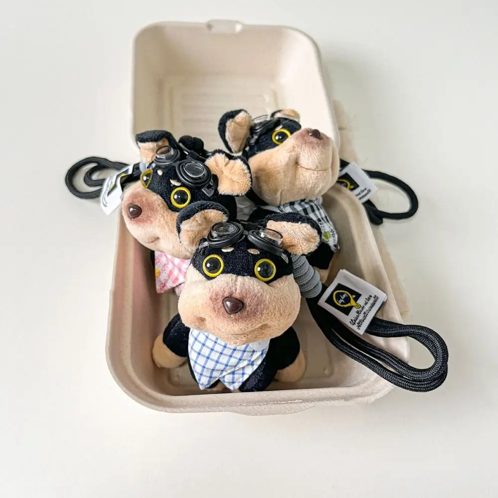 Cartoon Bee Dog Doll Keychain with Hat Plush Bee Puppy Bag Pendant Fashion with Apron Bee Dog Keyring Car Accessories