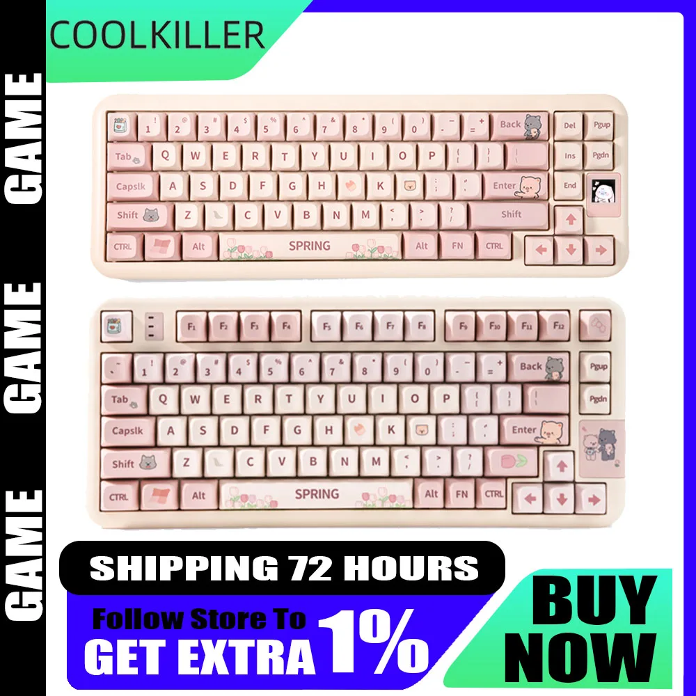 Coolkiller Spring Mechanical Keyboard Three Mode Smart Screen Long Battery gaming keyboard Low Delay Rgb Pc Gamer Accessories