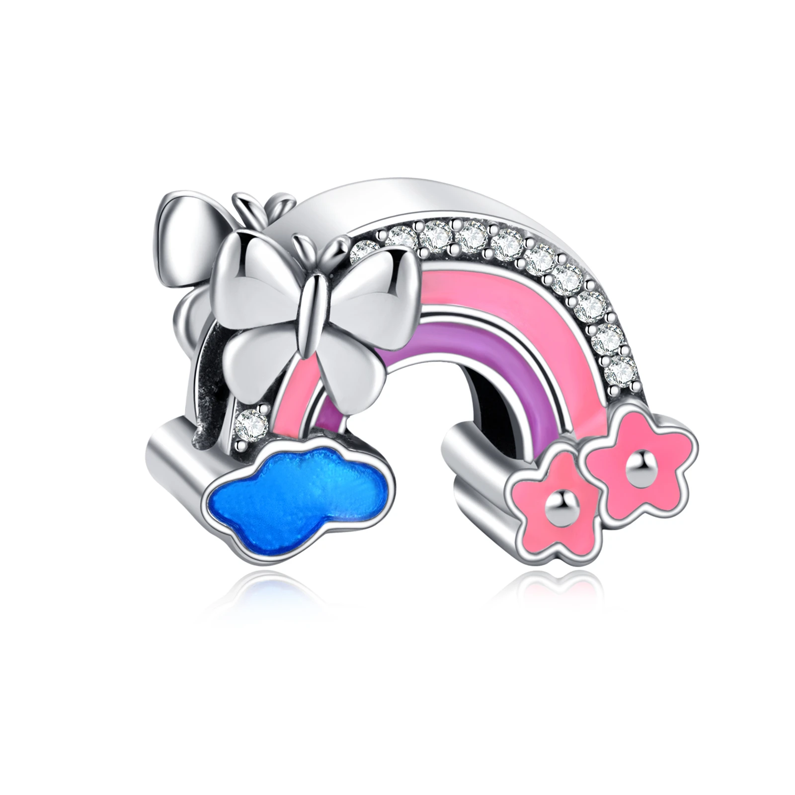 PANQDIY 925 Sterling Silver Fairy Tale Rainbow Charm Beads Sweet and romantic girl style fit for Silver Charms Bracelet Jewelry
