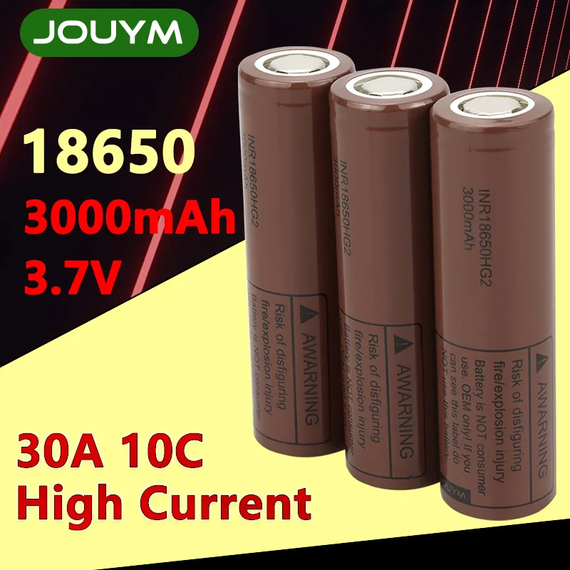 

100% Original 18650 Battery 3.7V 3000mAh HG2 18650 Rechargeable Lithium Li-ion Batteries 30A 10C Power High Discharge Cell