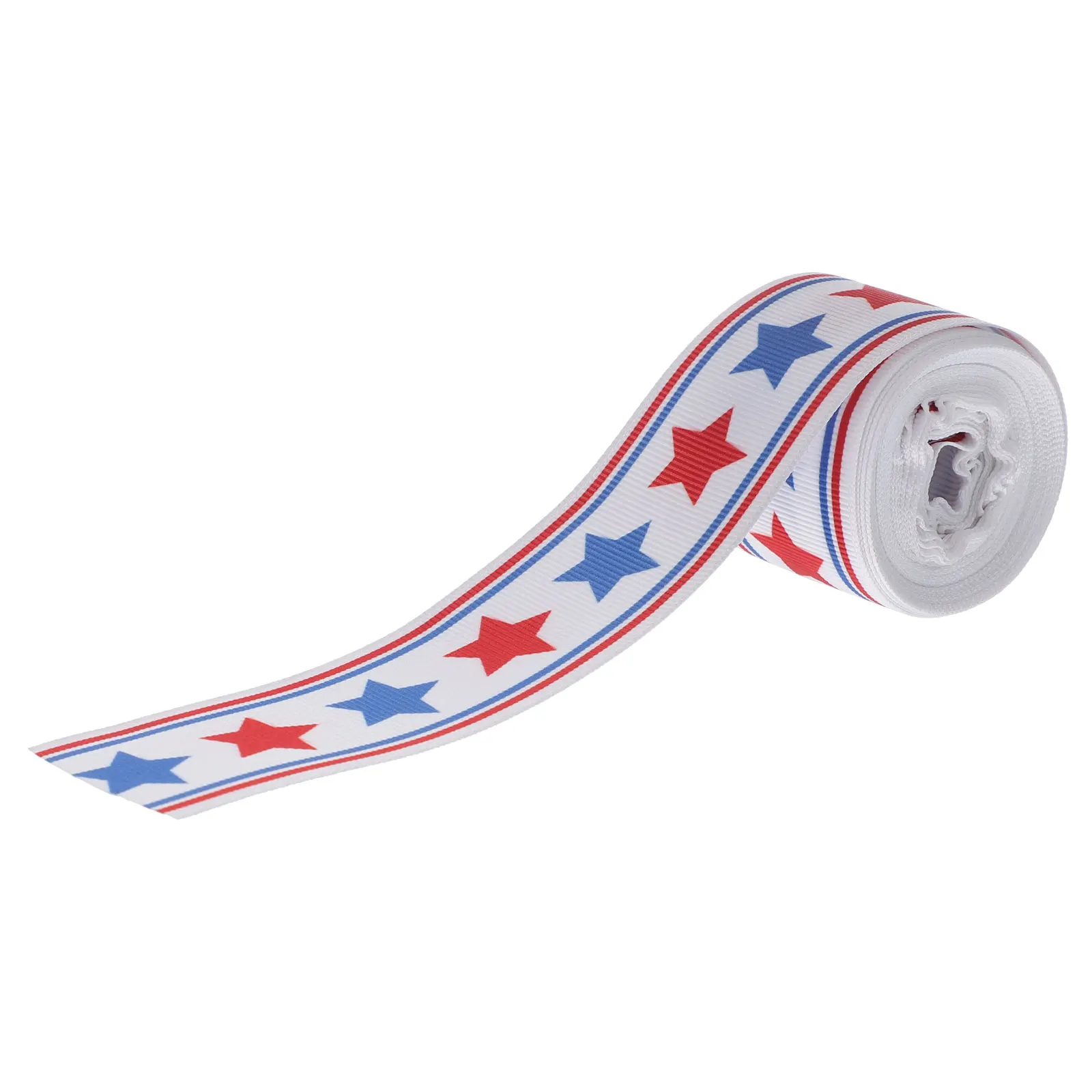 

1 Roll Heat Transfer Patriotic Red White Blue Pattern Gift Wrapping Ribbon Washable Polyester Ribbon For Wedding Party
