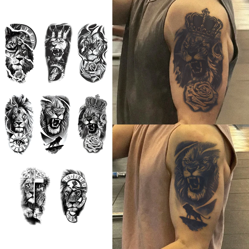 Fierce Lion Waterproof Temporary Tattoo Stickers, Long-lasting Waterproof for One to Two Weeks, For Arm, Leg.