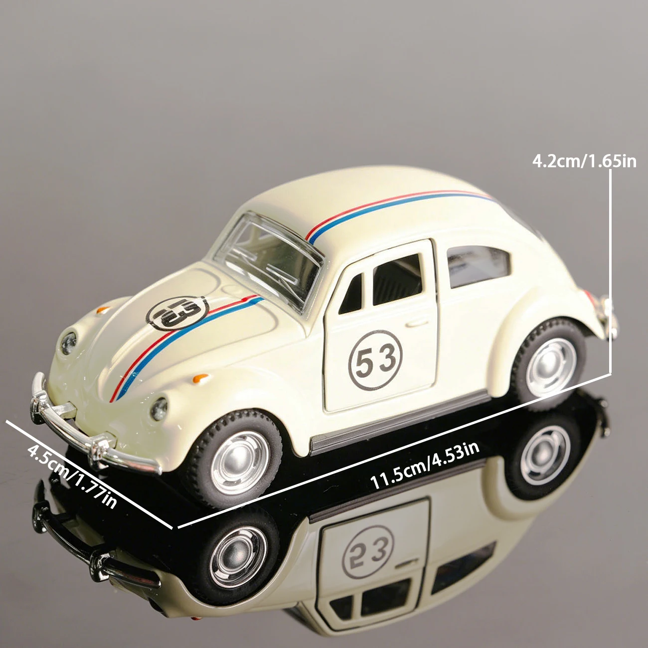 1:32 White No.53 Beetle Diecast Race Car, Retro Classic Bug Model, Pull-Back Alloy Toy with Open Doors, Kids Collectible Birthda view 5