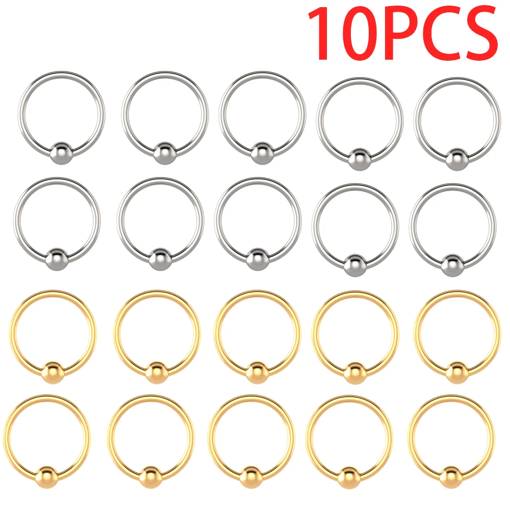 10 Pcs Surgical Stainless Steel Wholesale Ball clamping ring Nose Ring Hoop Earrings Titanium Piercing Body Jewelry 20G 16G 14G