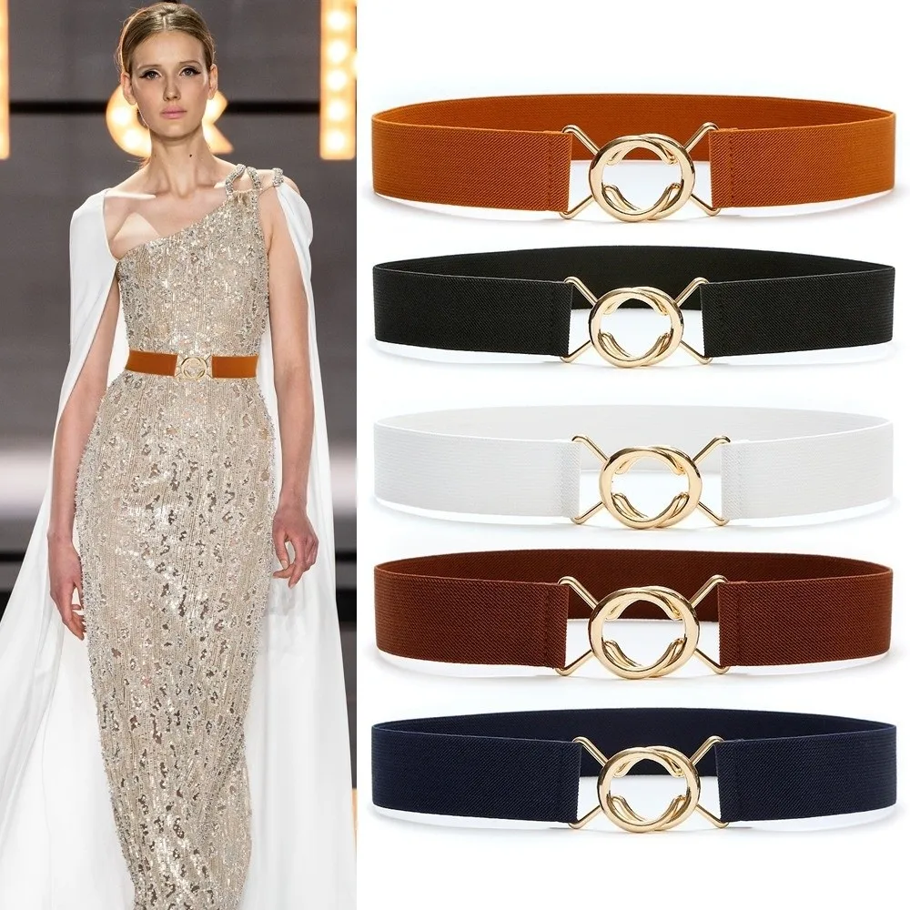 حزام مطاط رفيع ومتعدد الاستخدامات بطول 3.8 سم بإبزيم دائري واسع وإبزيم معدني وحزام مطاطي قابل للتعديل للنساء #4