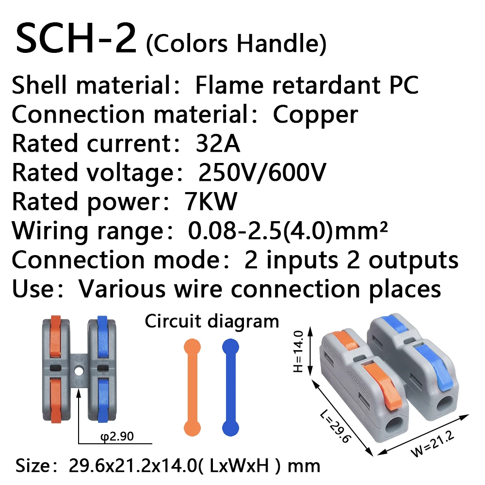 Universal Mini Fast Wire Cable Conectores, condutor compacto, Primavera emenda, Fiação Conector, Push-in Terminal Bloco, SCH