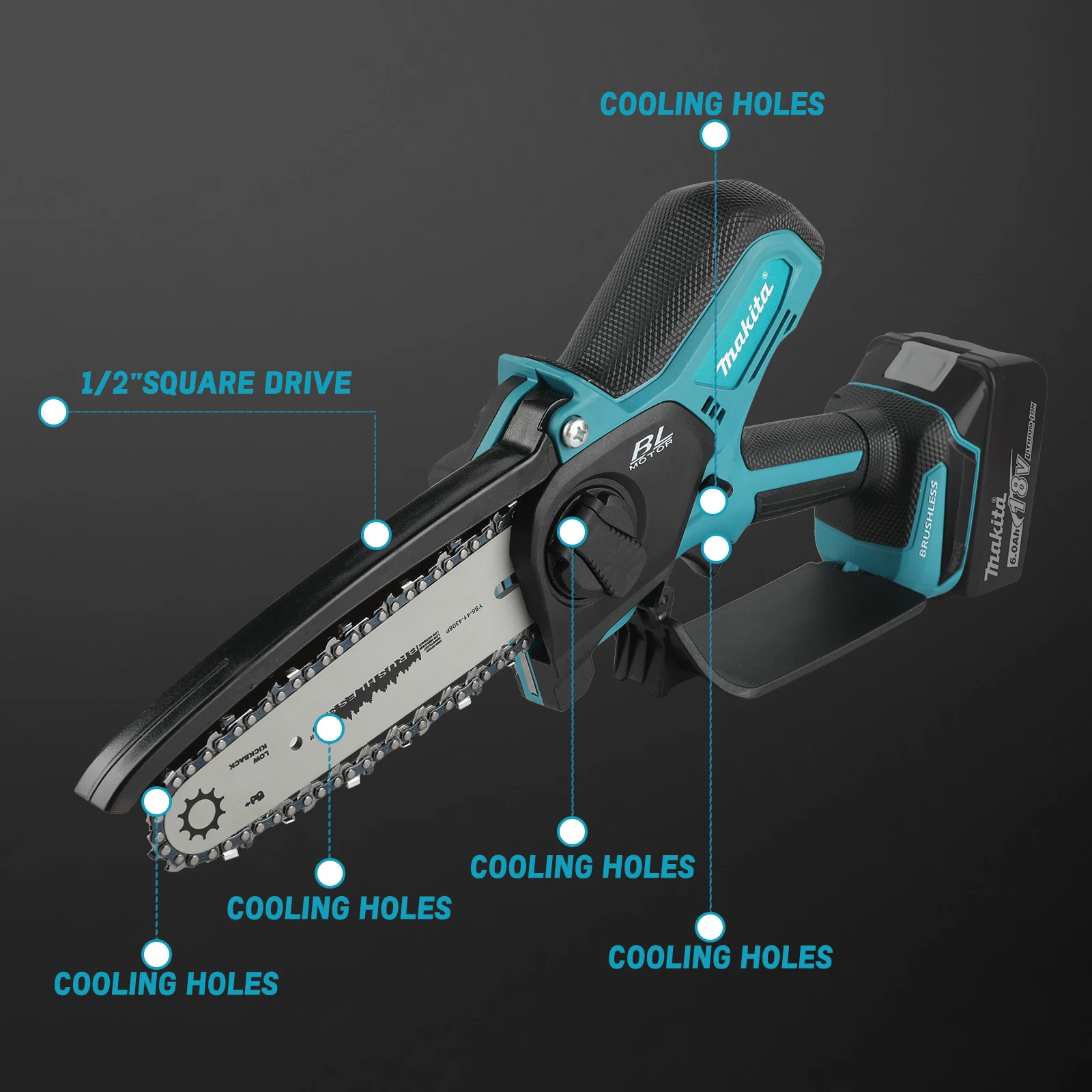 Makita Portable Cordless Brushless Chain Saw 18V 6-8 Inch Pruning Saw For Home Garden Trimming Work