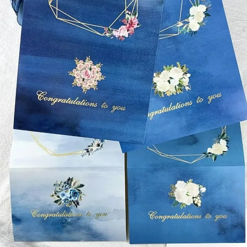 Blue Series Greeting Card Creative Simple and Elegant Flower Festival Congratulation Card Set Holiday Gift Decorative Card