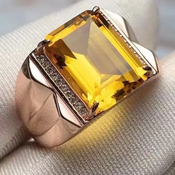 

Men's New Style Inlaid Yellow Crystal Ring, Fashionable Jewelry for Daily Wear, Work & Casual, Comfortable Fit for All Finger