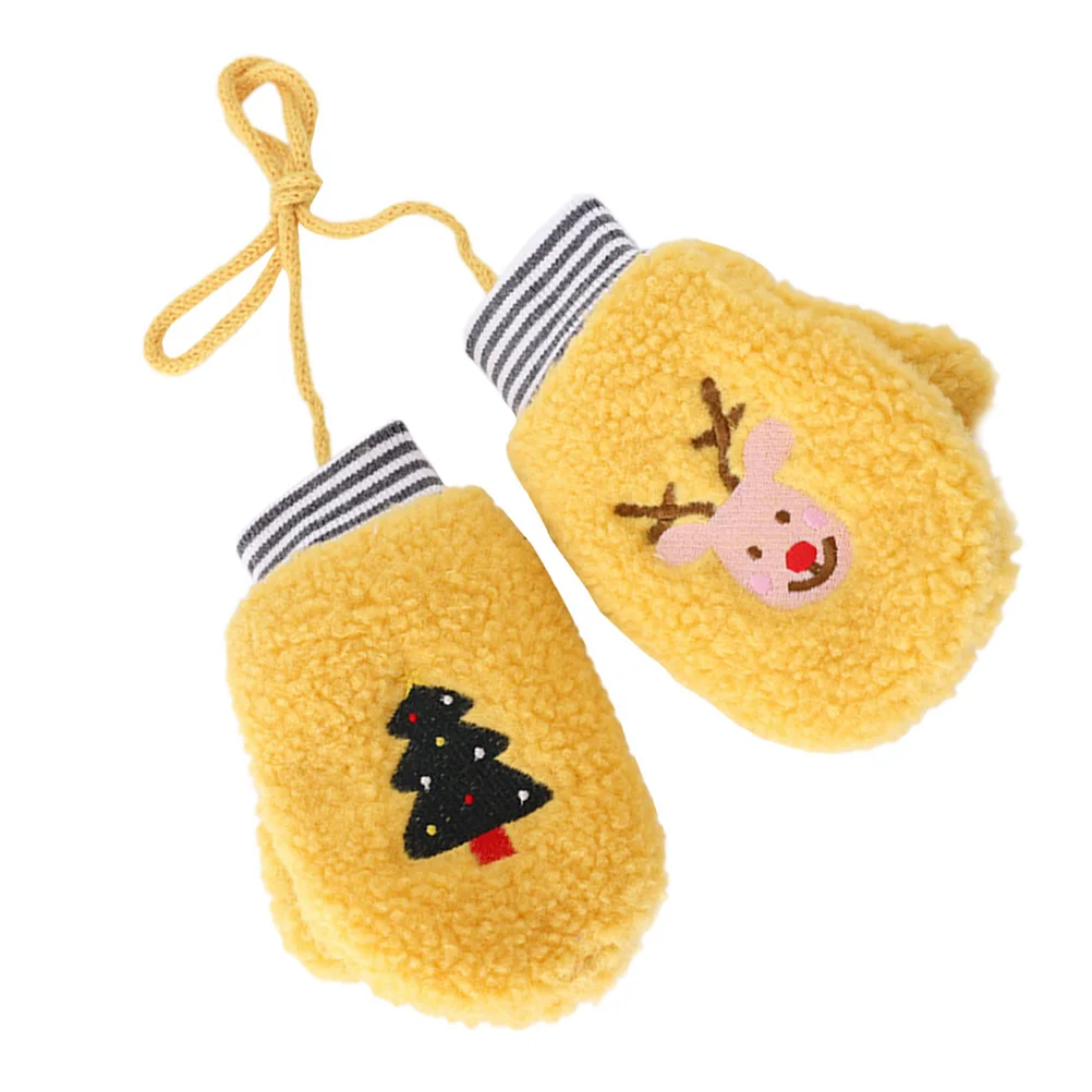 

Kids Winter Gloves Full Finger Polar Fleece Cartoon Halterneck Mittens Toddler Durable Practical Long Term Use Christmas Gifts