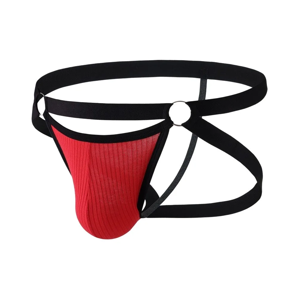 Men Low Waist G Strings Briefs Sexy Panties Striped Bulge Pouch Open Butt Thongs Underpants Erotic Gay Breathable Soft Underwear