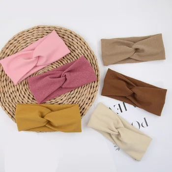 Solidne prążkowane opaski dla dzieci wiązane włosy wiązane opaski do włosów sztuczny kaszmir szerokie nakrycia głowy opaski na głowę dla dzieci chłopcy dziewczęta akcesoria do włosów