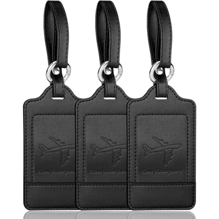 

3 Pack Luggage Tags - Quick Install, Privacy Protection, Airplane Travel Essentials for Suitcases, Durable Leather