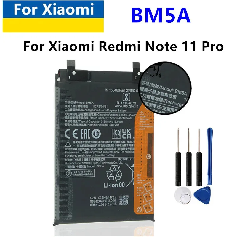 BM5A  Replacement Battery For Xiaomi MIUI Redmi Note 11 Pro High Mobile Phone Battery  Tools