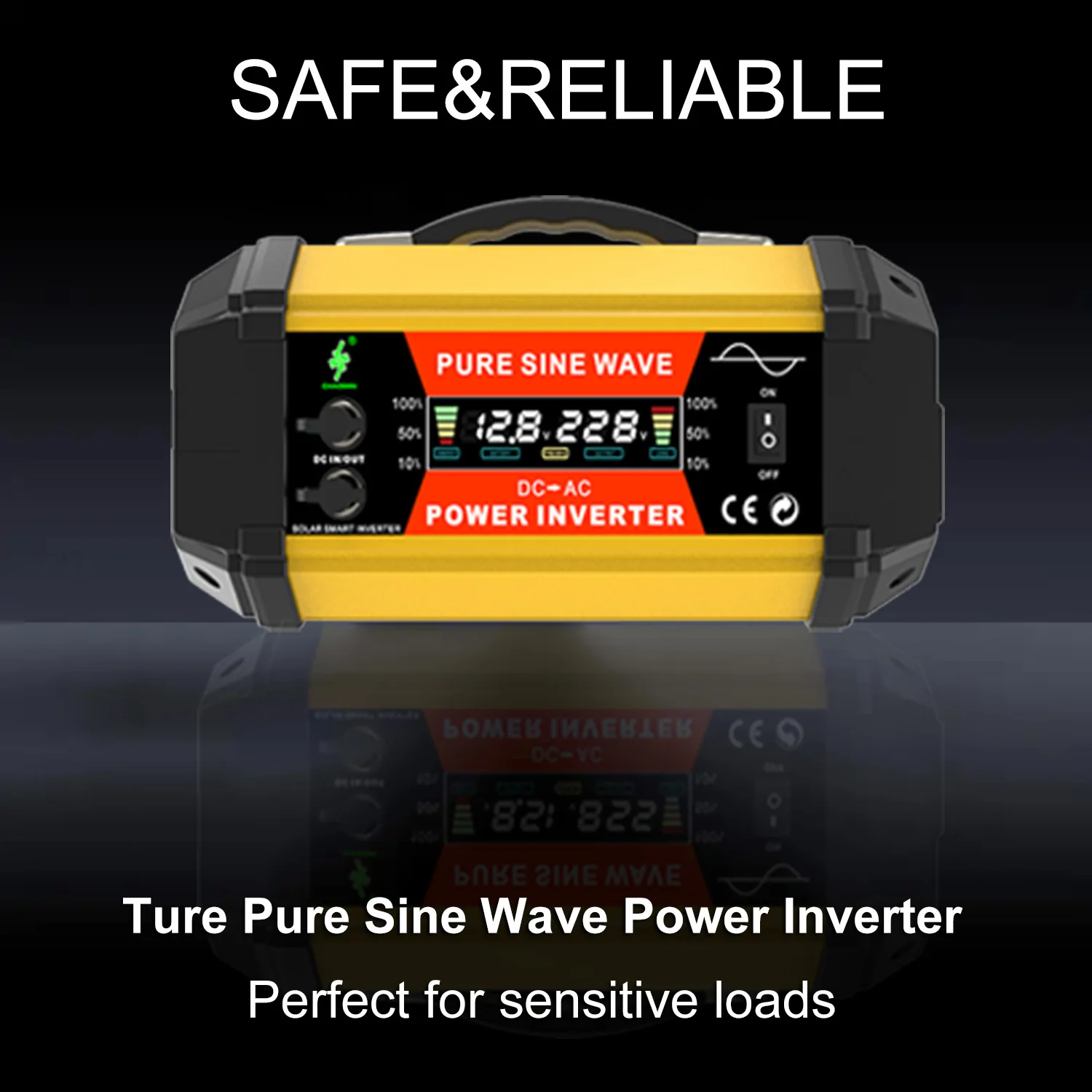 5000W Pure Sine Power Inverter - 12V to 220V Heavy-Duty Converter for Cars, RVs & Outdoor Adventures (2USB + Voltage Display)