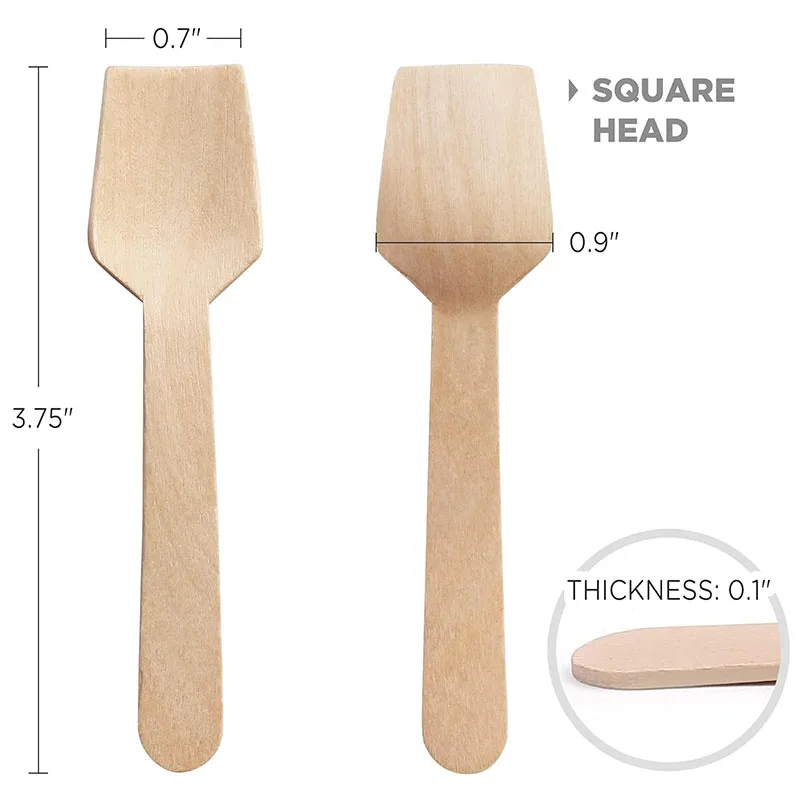 50 /100Pcs Mini Wooden Spoons, 4-Inch Square End Tasting Spoon, Disposable Yogurt Spoon Ice Cream Spoon Sampling Tasting