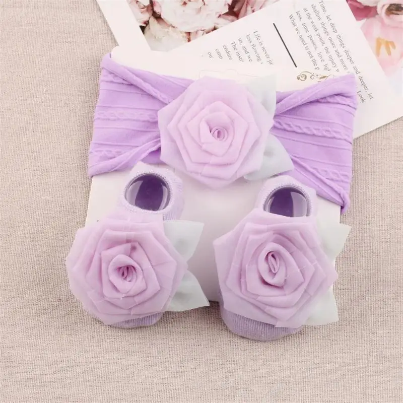 U13F الجوارب وعصابة الرأس لحديثي الولادة زوج من الجوارب المرنة والمريحة للأطفال وأغطية الرأس للجنسين جوارب الأطفال وعصابات الرأس #5